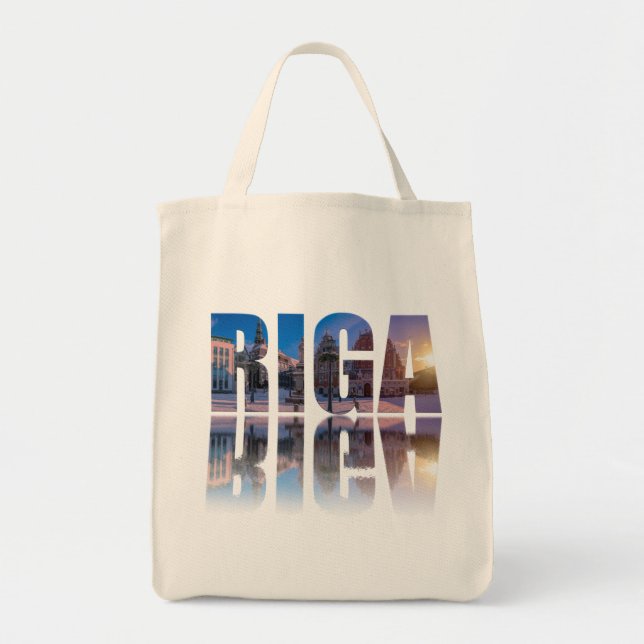 Text von Riga, Lettland Tragetasche (Vorne)