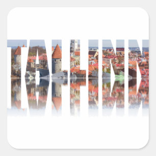 Text von Tallinn aus der Altstadt Quadratischer Aufkleber