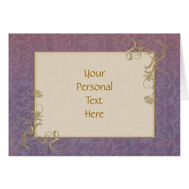 Text-Vorlage Gold-Rose und Lila Damaskus-Karten (Vorderseite (Horizontal))