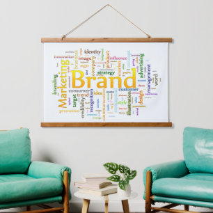 Text zu Markenbezeichnungen und Marketing Wandteppich Mit Holzrahmen