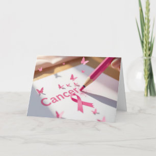 Text zur Sensibilisierung für Brustkrebs mit rosa Karte