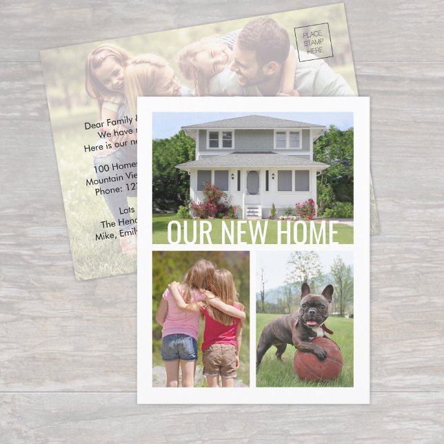 Textänderung der Adresse 4 FotoCollage Bewegend Ankündigungspostkarte (Von Creator hochgeladen)