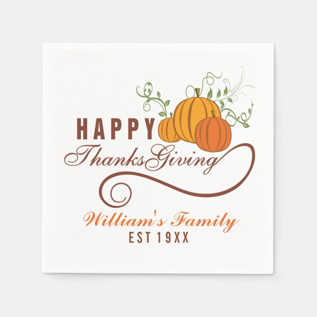 Textdesign Happy Thanksgiving mit Kürbissen Serviette (Vorderseite)