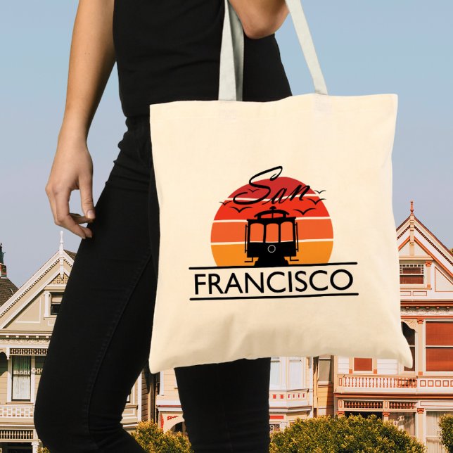 Textentwurf von San Francisco, Souvenir Tote Bag Tragetasche (San Francisco Tote Bag with cable car design)
