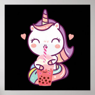 Textfeld Kawaii Einhorn trinken Boba Tea Poster