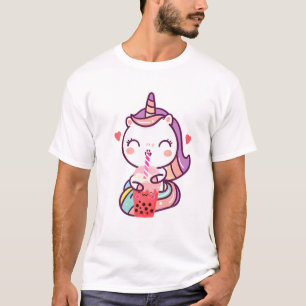 Textfeld Kawaii Einhorn trinken Boba Tea T-Shirt