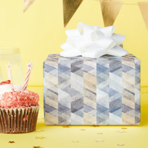 Textil hellblau, beige Zigzag Geschenkpapier