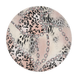 Textil-Leopard: Florales Kettenmuster. Schneidebrett