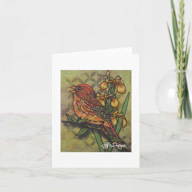 Textile Art Bird Notecard Karte (Vorderseite)