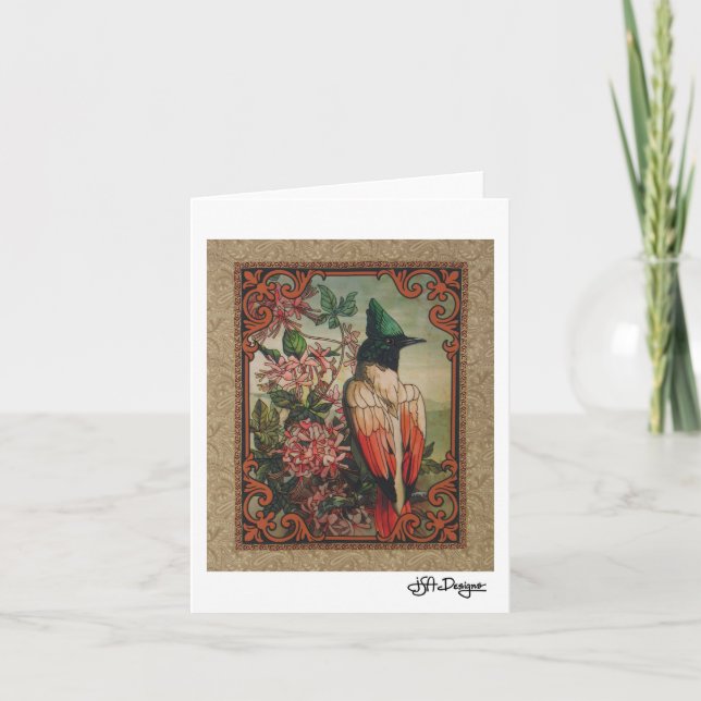 Textile Art Bird Notecard Karte (Vorderseite)