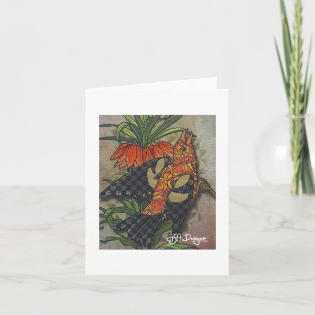 Textile Art Bird Notecard Karte (Vorderseite)