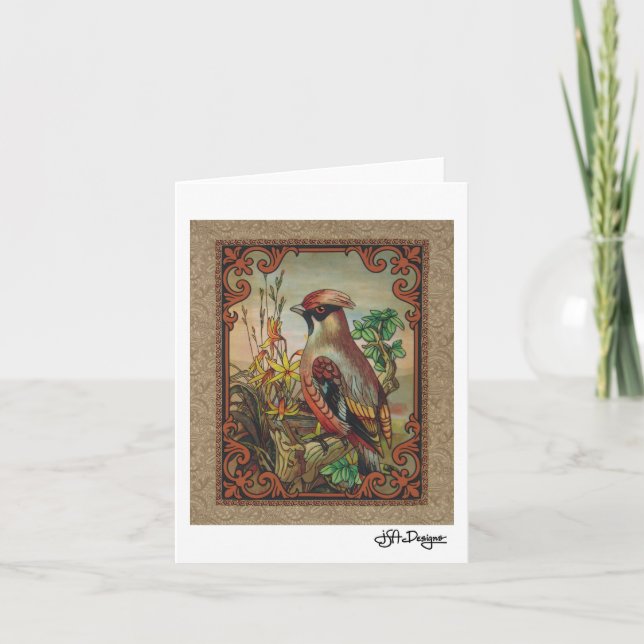 Textile Art Bird Notecard Karte (Vorderseite)
