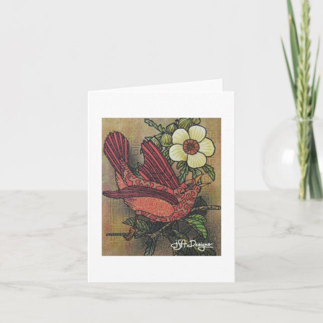 Textile Art Bird Notecard Karte (Vorderseite)