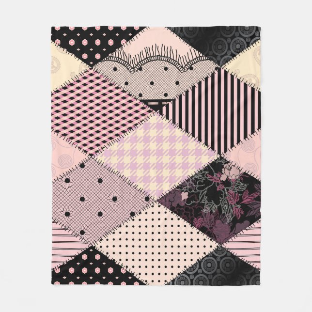 Textile Lingerie: Patchwork Vintages Muster Fleecedecke (Vorderseite)