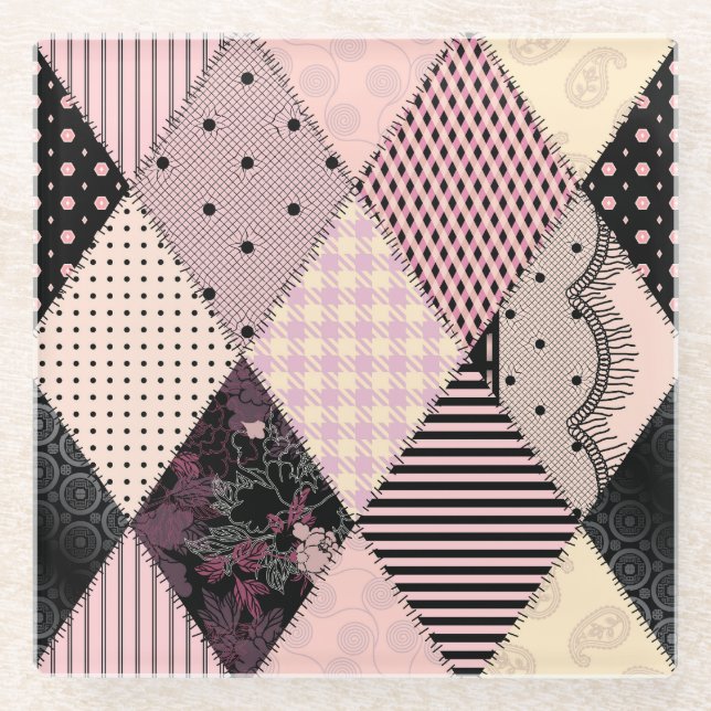Textile Lingerie: Patchwork Vintages Muster Glasuntersetzer (Vorderseite)