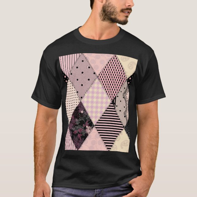 Textile Lingerie: Patchwork Vintages Muster T-Shirt (Vorderseite)