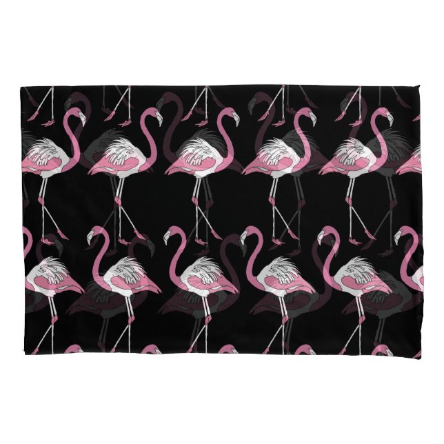 Textile Schwarz Flamingo Hintergrundmuster Kissenbezug (Vorderseite)