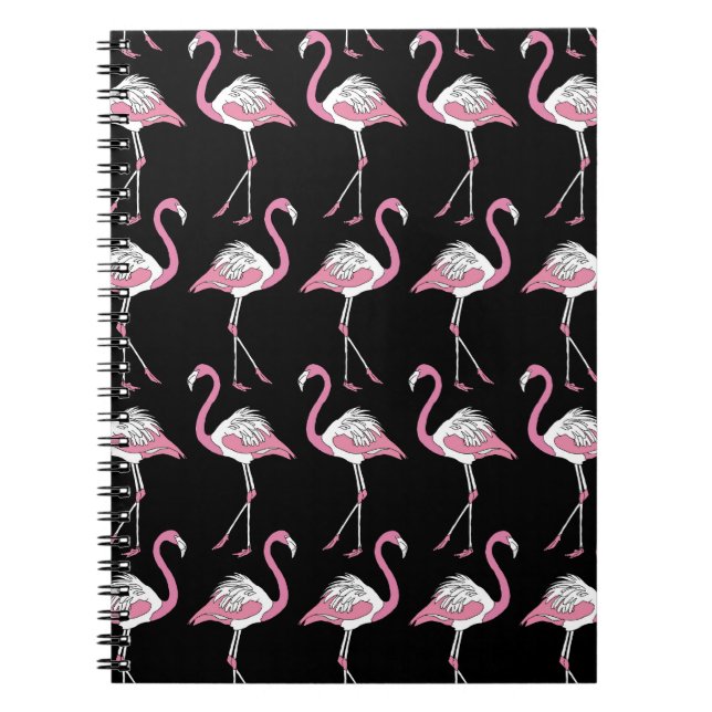 Textile Schwarz Flamingo Hintergrundmuster Notizblock (Vorderseite)