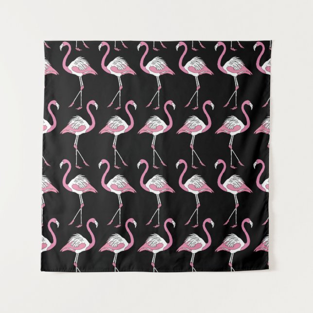 Textile Schwarz Flamingo Hintergrundmuster Wandteppich (Vorderseite)