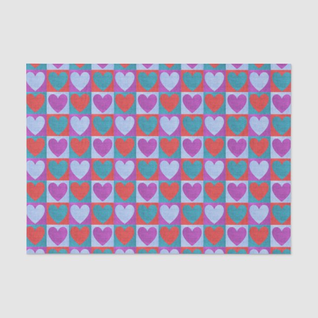 Textile Volkskunst-Herzen-Muster kariert Seidenpapier (Vorderseite)