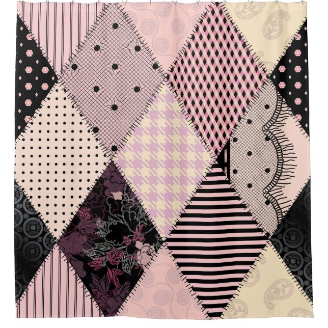 Textilwäsche: Patchwork-Vintage-Muster Duschvorhang (Vorderseite)