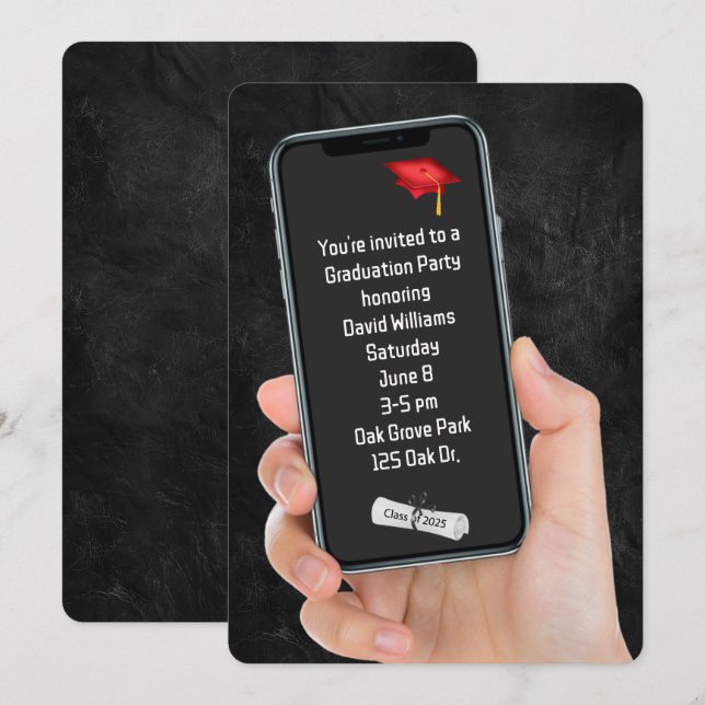Textmeldung von 2025 der Graduationspartei Einladung (Vorne/Hinten)