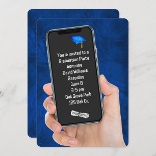Textnachricht der Graduierungspartei auf blauem Le Einladung