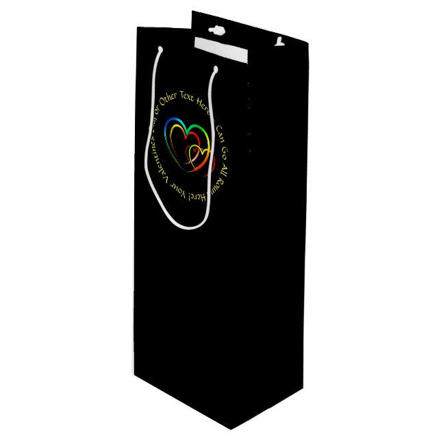 Textnachricht hinzufügen - Warnungen auf schwarz Geschenktüte Für Weinflaschen (Vorderseite Schrägansicht)