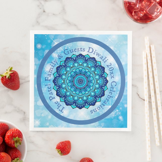 Textpassende Diwali Blue Round Paper ändern Serviette (Beispiel)