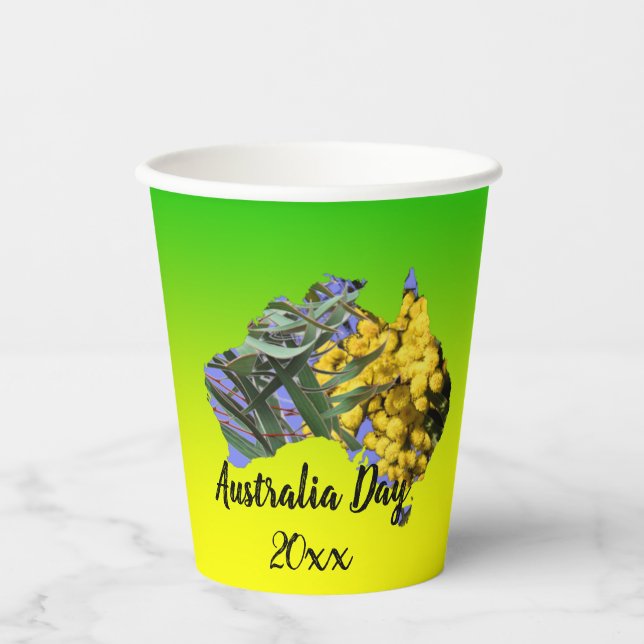 Textsaison bearbeiten, Australien Day Gum Leaf Wat Pappbecher (Vorderseite)