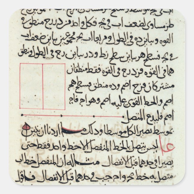 Textseite aus 'Elements', einer Buchgeometrie Quadratischer Aufkleber (Vorderseite)