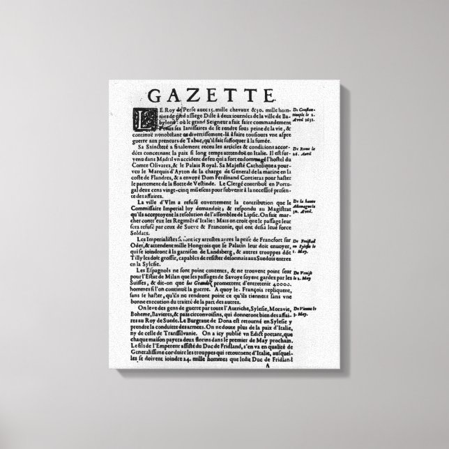Textseite von "La Gazette" Leinwanddruck (Vorderseite)