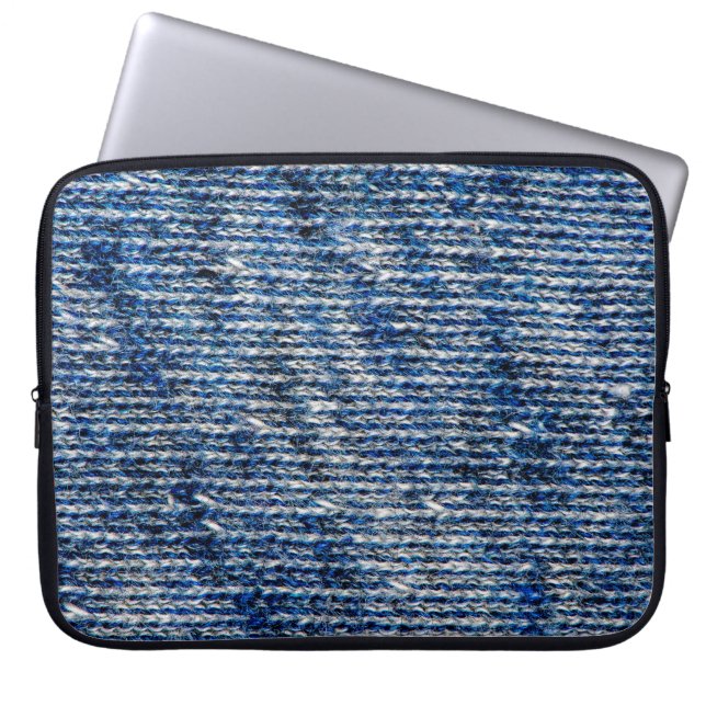 Textur aus blauem Strickwolle Laptopschutzhülle (Vorderseite)