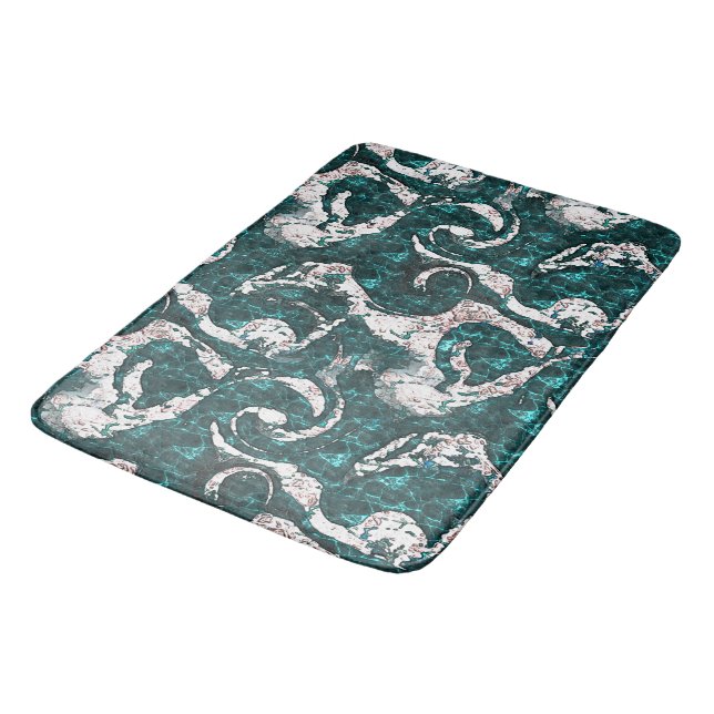 Textur der weißen Flecken, gemischt mit Aquamarin  Badematte (Schrägansicht)