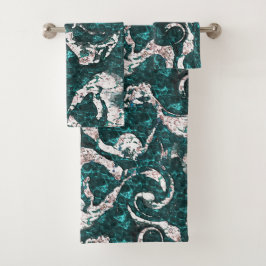 Textur der weißen Flecken, gemischt mit Aquamarin Badhandtuch Set