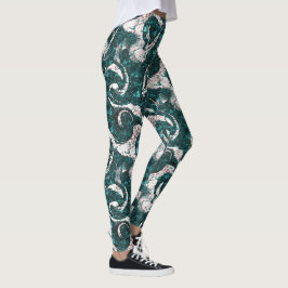 Textur der weißen Flecken, gemischt mit Aquamarin Leggings