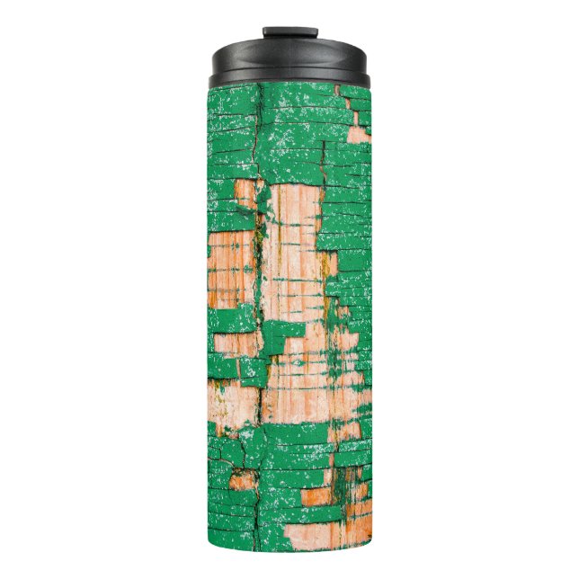 Textur des alten Holzzauns mit schäbiger Farbe. Gr Thermosbecher (Vorderseite)