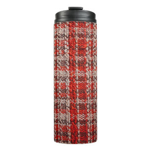 Textur des roten Tartan-Stoffes als Hintergrund Thermosbecher