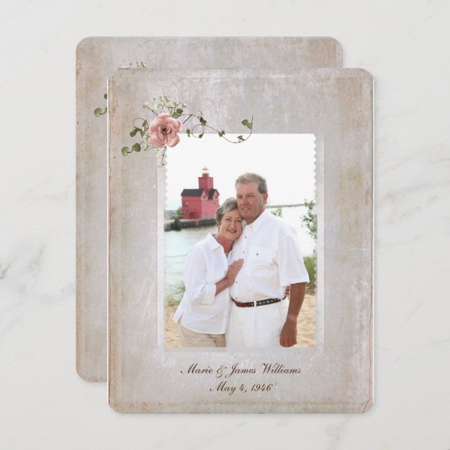 Textur Foto Rahmen und Rosenbukett Einladung (Vorne/Hinten)