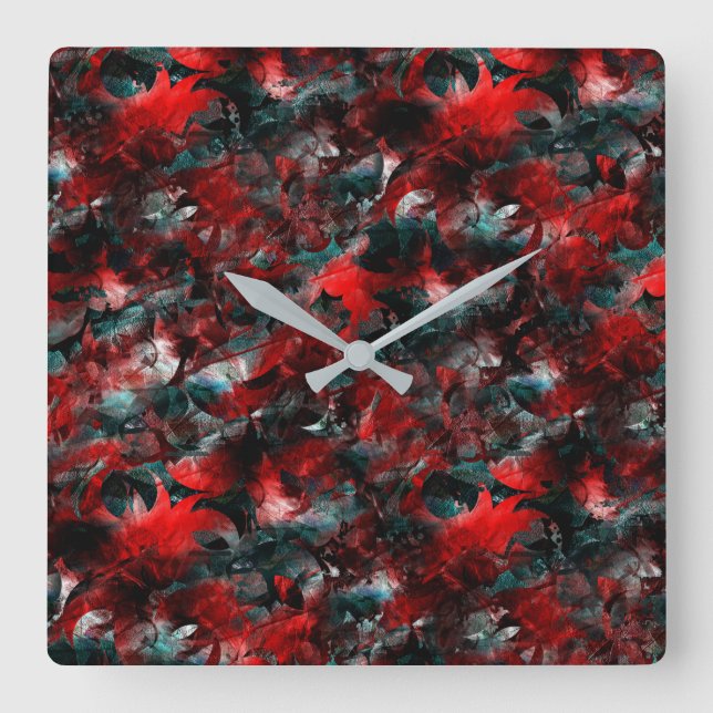 Textur in ausgeprägten verdorbenen roten Blätter a Quadratische Wanduhr (Vorderseite)