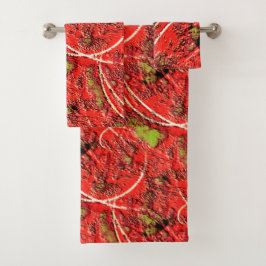 Textur in einigen lebendigen Korallen mit Tee-grün Badhandtuch Set