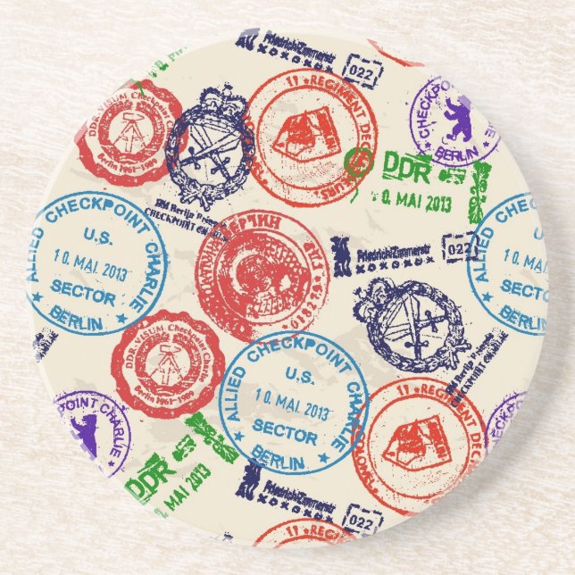 Textur mit echten Briefmarken. Sandstein Untersetzer (Vorne)