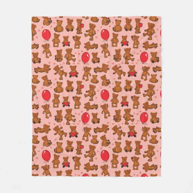 Textur mit Teddybären, Herzen Fleecedecke (Vorderseite)