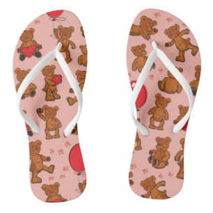 Textur mit Teddybären, Herzen Flip Flops