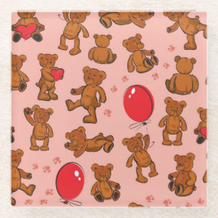 Textur mit Teddybären, Herzen Glasuntersetzer