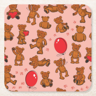 Textur mit Teddybären, Herzen Rechteckiger Pappuntersetzer