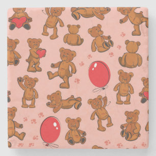 Textur mit Teddybären, Herzen Steinuntersetzer