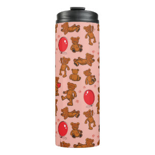 Textur mit Teddybären, Herzen Thermosbecher