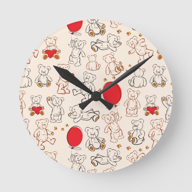 Textur mit Teddybären Runde Wanduhr (Vorderseite)