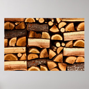 Textur. Pile aus gehacktem Brennholz, Winter Poster